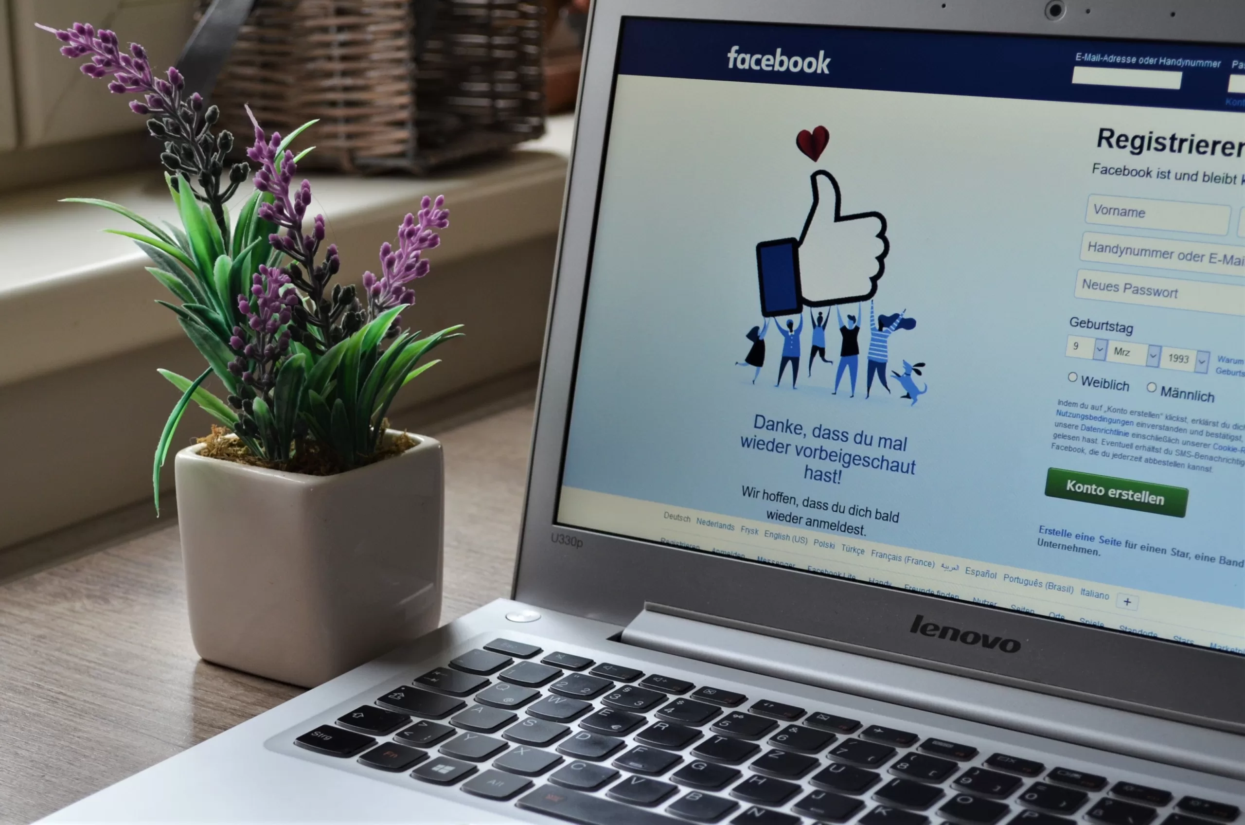Facebook login page on laptop