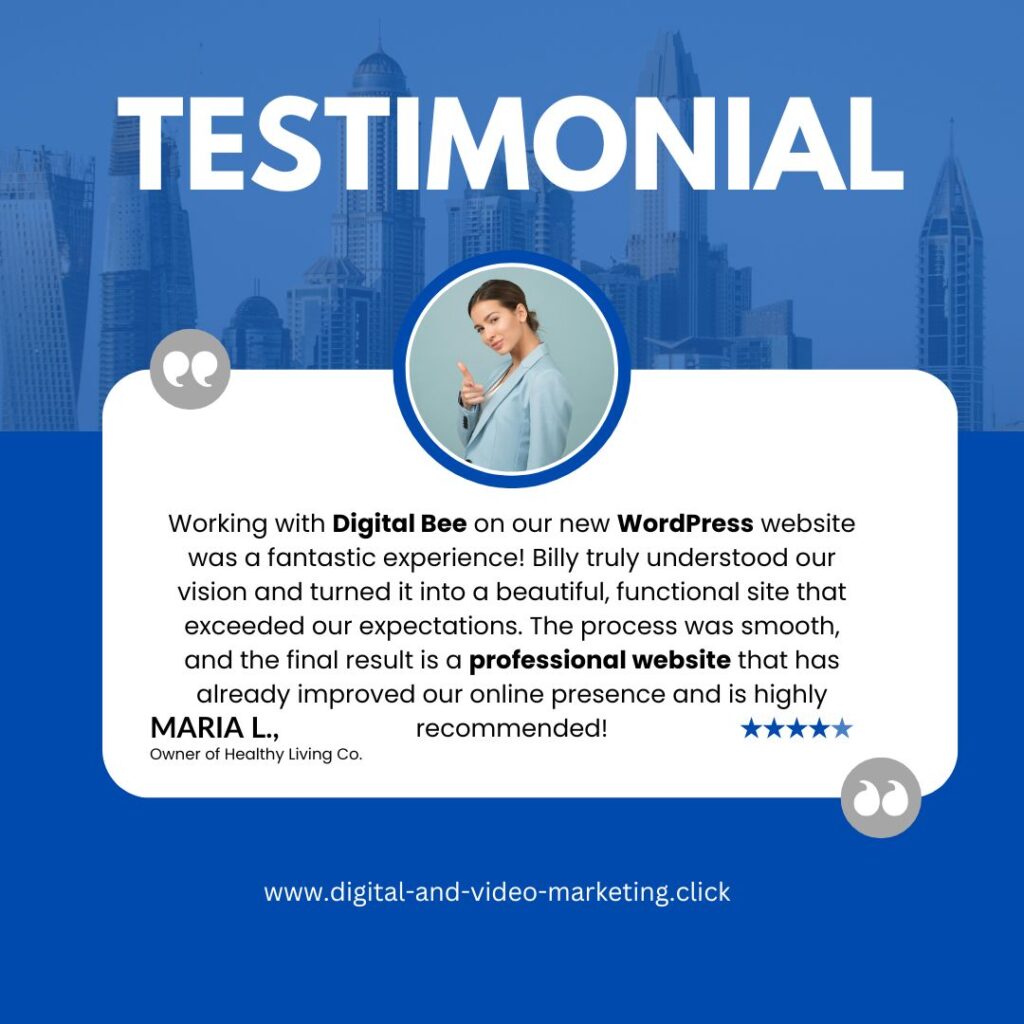 Working with Digital Bee on our new WordPress website was a fantastic experience! Billy truly understood our vision and turned it into a beautiful, functional site that exceeded our expectations. The process was smooth, and the final result is a professional website that has already improved our online presence. Highly recommended